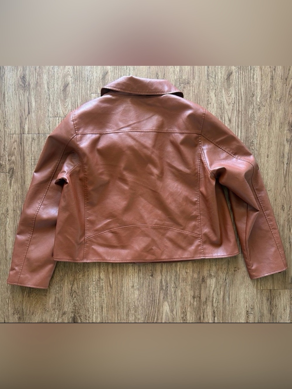 By Anthropologie Rich Cognac Brown Faux Leather Moto Jacket - Plus Size 2X - Picture 7 of 12